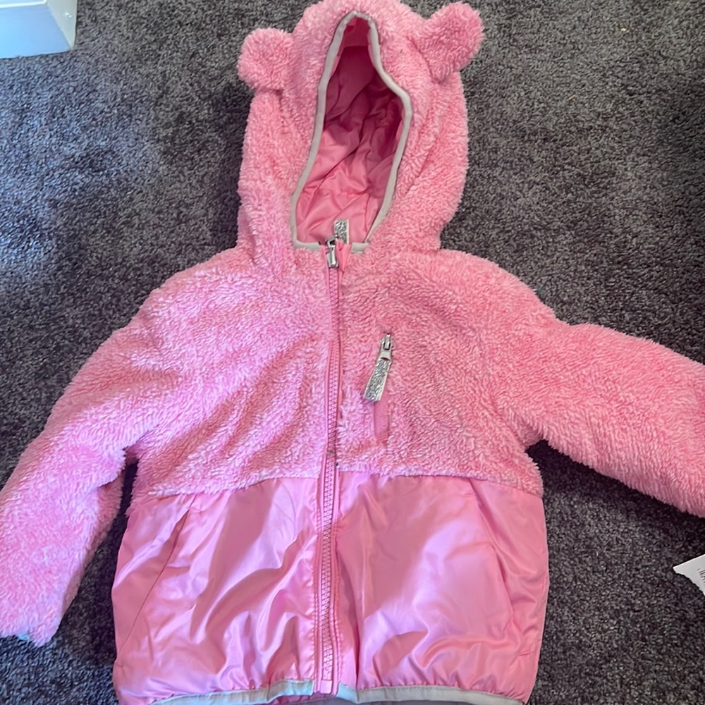 Pink Sherpa jacket with glitter Zippers / 18 months